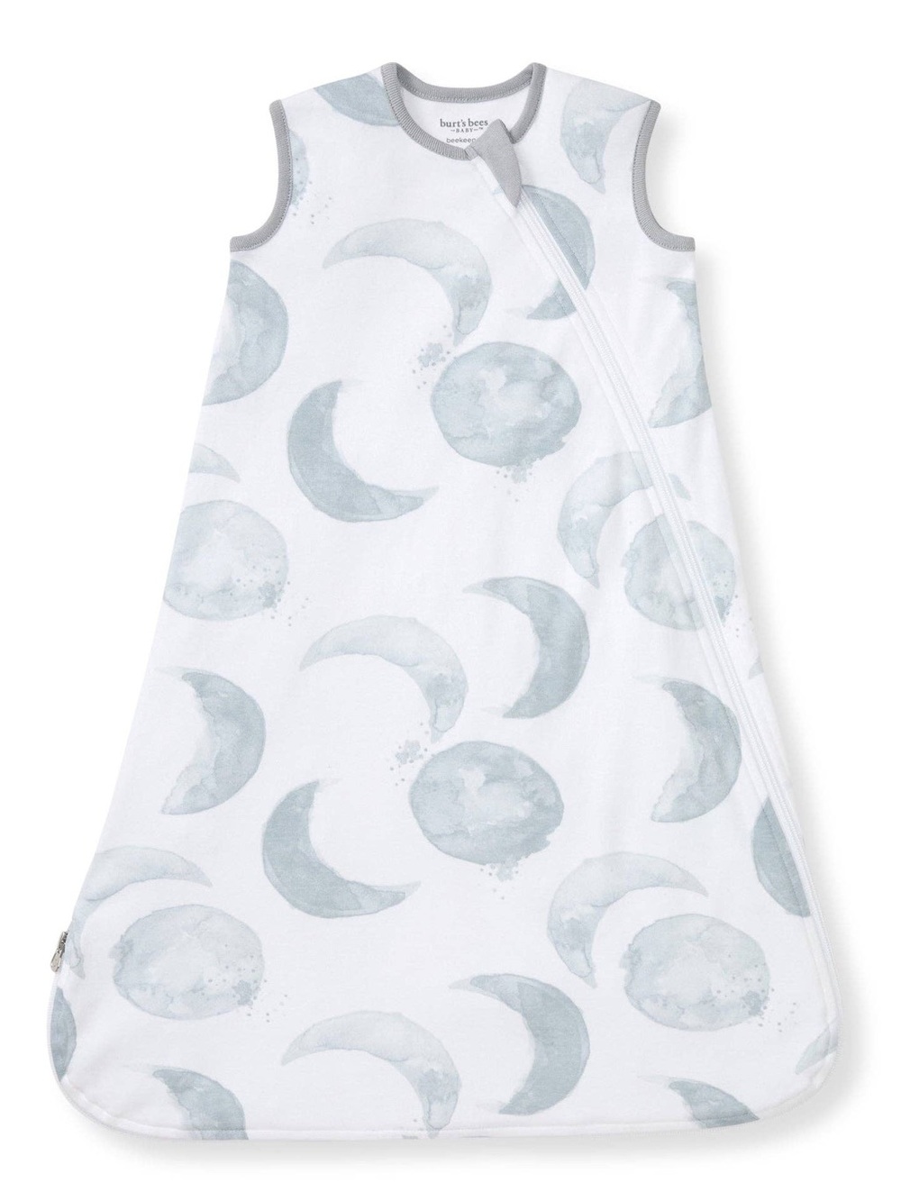 Burt's Bees Baby White Sleep Sack with Soft Gray Moon Pattern